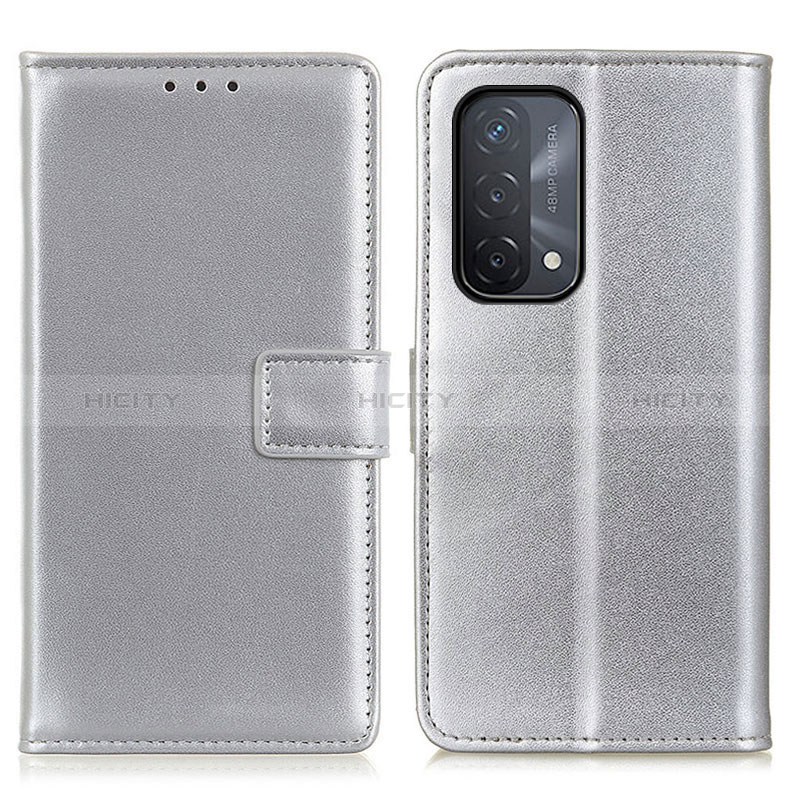 Coque Portefeuille Livre Cuir Etui Clapet A08D pour Oppo A54 5G Argent Plus