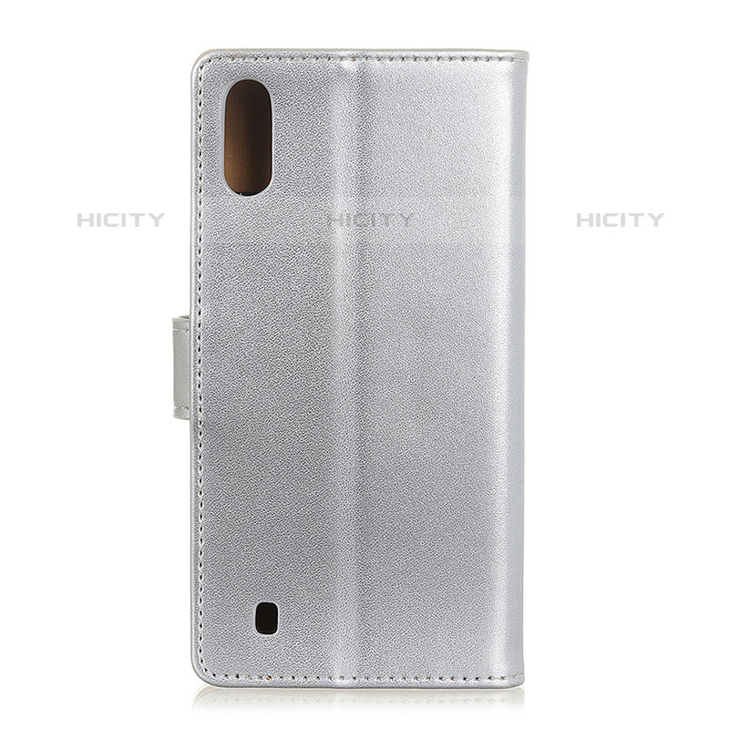 Coque Portefeuille Livre Cuir Etui Clapet A08D pour Samsung Galaxy M01 Argent Plus