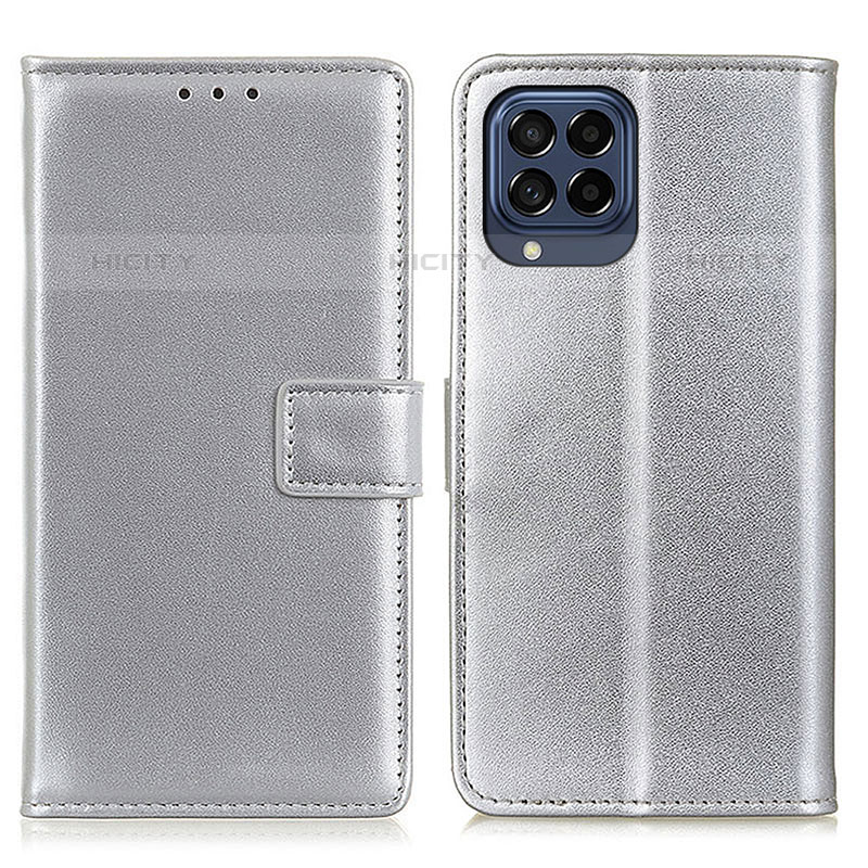 Coque Portefeuille Livre Cuir Etui Clapet A08D pour Samsung Galaxy M53 5G Argent Plus