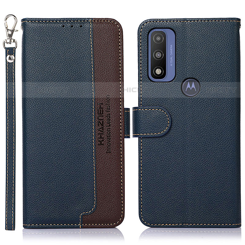 Coque Portefeuille Livre Cuir Etui Clapet A09D pour Motorola Moto G Pure Bleu Plus