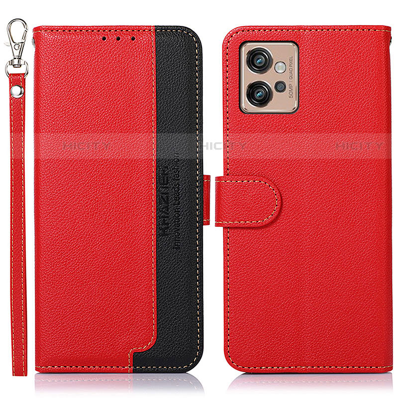 Coque Portefeuille Livre Cuir Etui Clapet A09D pour Motorola Moto G32 Rouge Plus