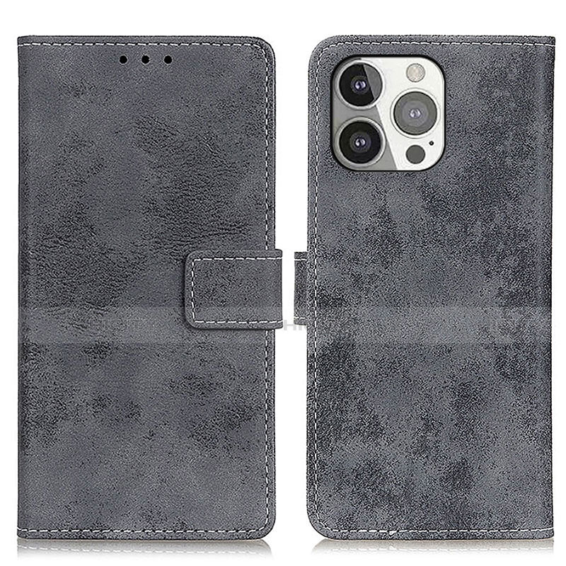 Coque Portefeuille Livre Cuir Etui Clapet A10 pour Apple iPhone 13 Pro Max Gris Plus