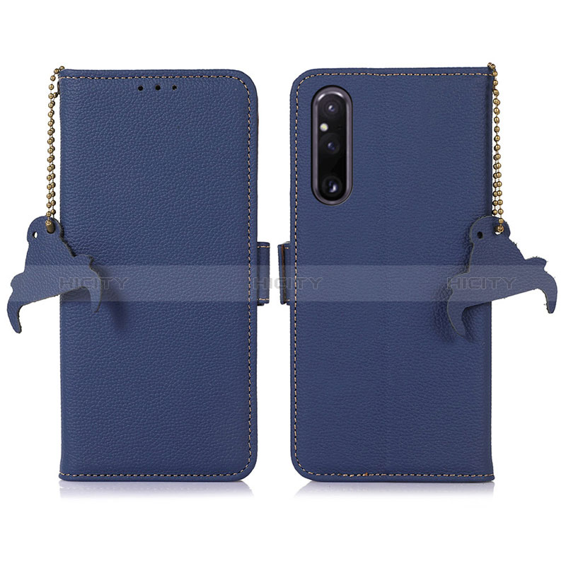 Coque Portefeuille Livre Cuir Etui Clapet A10D pour Sony Xperia 1 V Bleu Plus