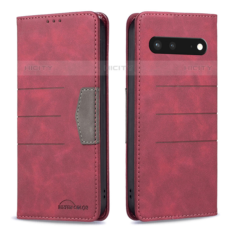 Coque Portefeuille Livre Cuir Etui Clapet B01F pour Google Pixel 7 5G Rouge Plus