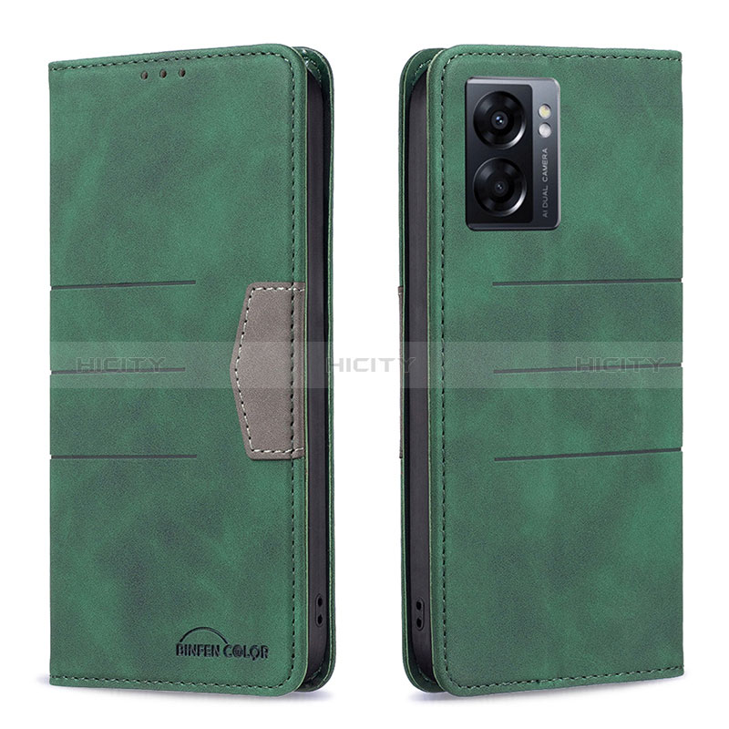 Coque Portefeuille Livre Cuir Etui Clapet B01F pour Oppo A56S 5G Vert Plus