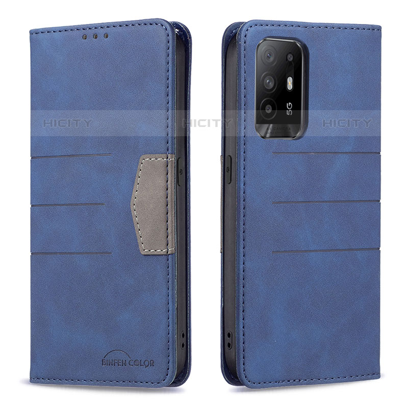 Coque Portefeuille Livre Cuir Etui Clapet B01F pour Oppo F19 Pro+ Plus 5G Bleu Plus