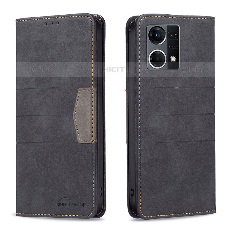 Coque Portefeuille Livre Cuir Etui Clapet B01F pour Oppo Reno7 4G Noir Plus