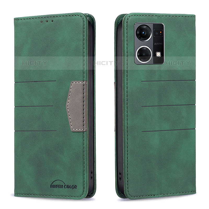 Coque Portefeuille Livre Cuir Etui Clapet B01F pour Oppo Reno7 4G Vert Plus