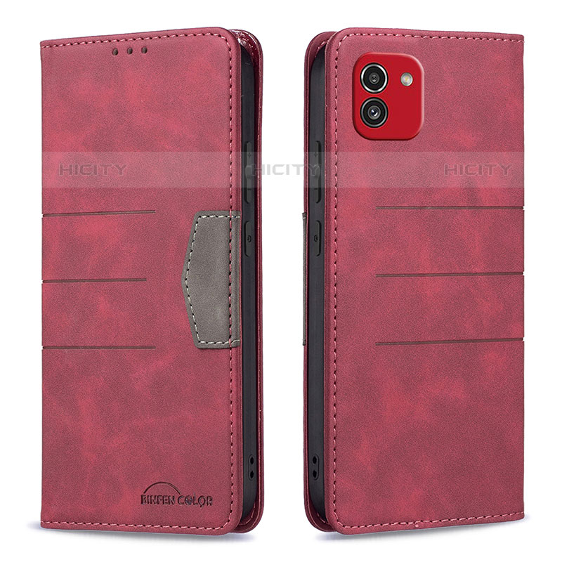 Coque Portefeuille Livre Cuir Etui Clapet B01F pour Samsung Galaxy A03 Rouge Plus