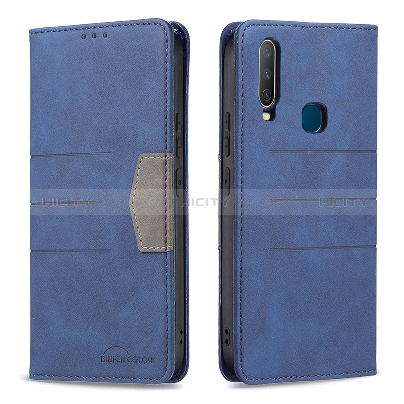 Coque Portefeuille Livre Cuir Etui Clapet B01F pour Vivo Y3s Bleu Plus