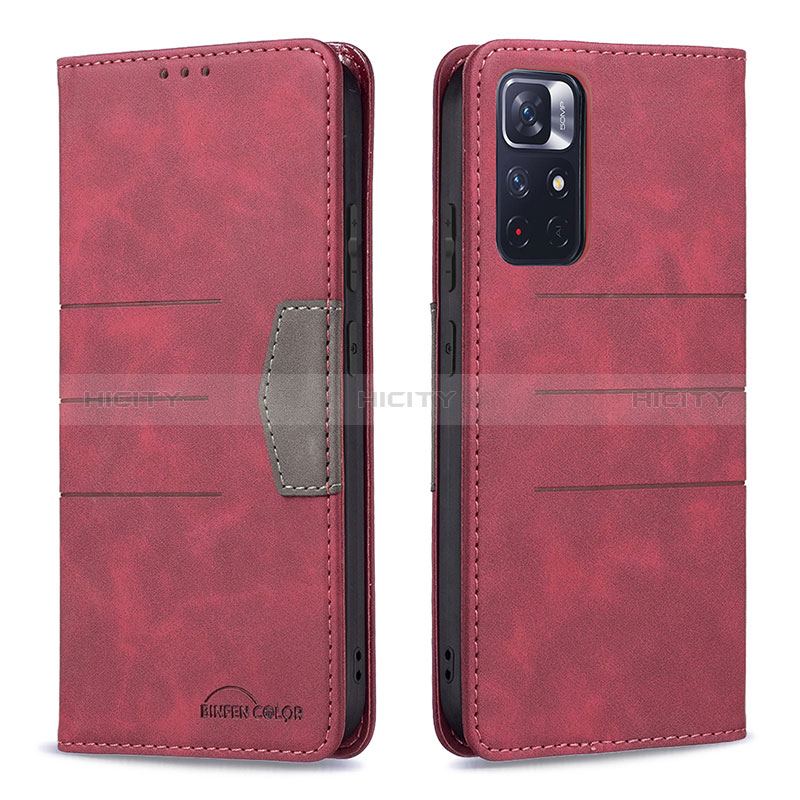 Coque Portefeuille Livre Cuir Etui Clapet B01F pour Xiaomi Poco M4 Pro 5G Rouge Plus