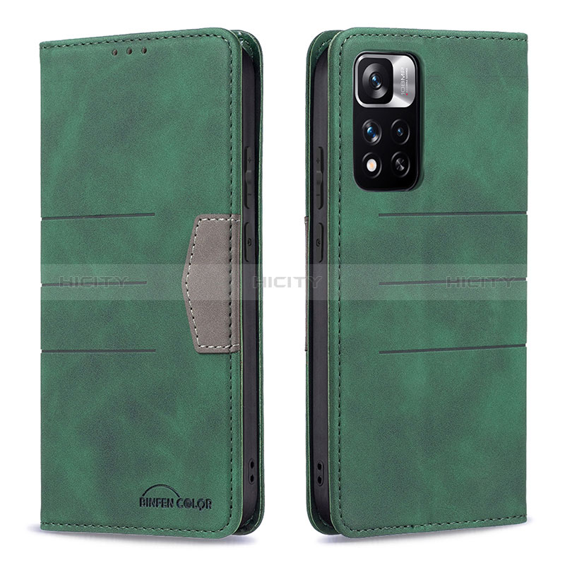 Coque Portefeuille Livre Cuir Etui Clapet B01F pour Xiaomi Redmi Note 11 Pro+ Plus 5G Vert Plus