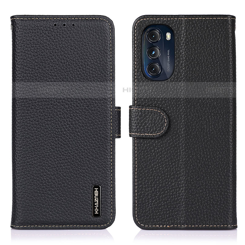 Coque Portefeuille Livre Cuir Etui Clapet B01H pour Motorola Moto G 5G (2022) Noir Plus