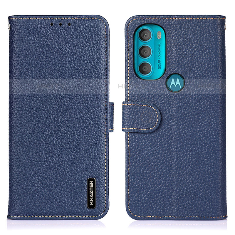 Coque Portefeuille Livre Cuir Etui Clapet B01H pour Motorola Moto G71 5G Bleu Plus