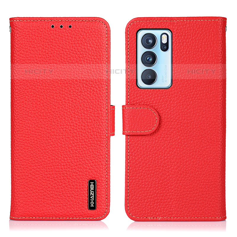 Coque Portefeuille Livre Cuir Etui Clapet B01H pour Oppo Reno6 Pro 5G India Rouge Plus