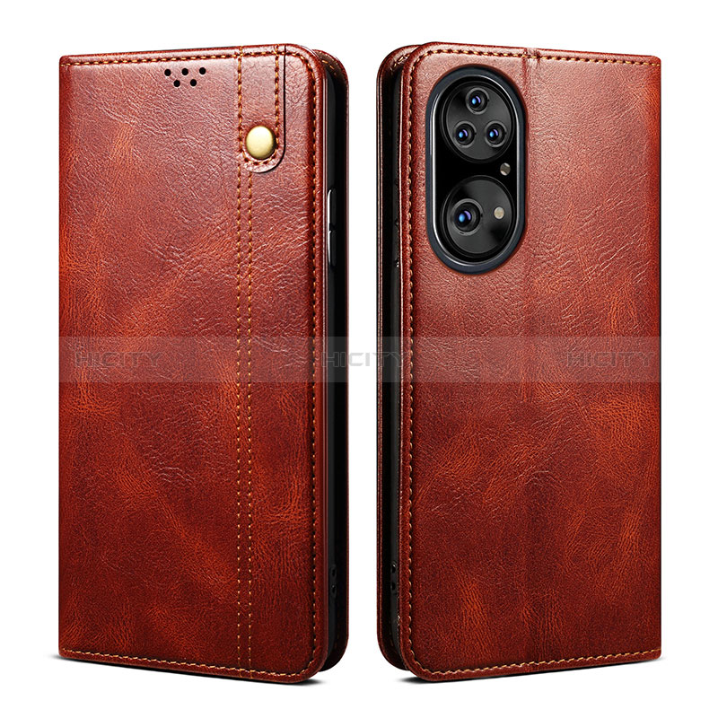 Coque Portefeuille Livre Cuir Etui Clapet B01S pour Huawei P50 Marron Plus