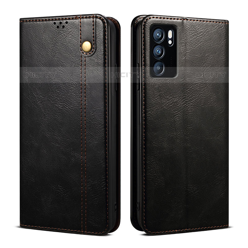 Coque Portefeuille Livre Cuir Etui Clapet B01S pour Oppo Reno6 Pro 5G India Noir Plus