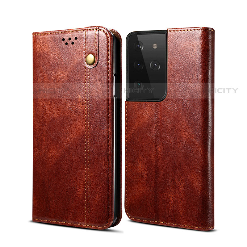 Coque Portefeuille Livre Cuir Etui Clapet B01S pour Samsung Galaxy S23 Ultra 5G Marron Plus