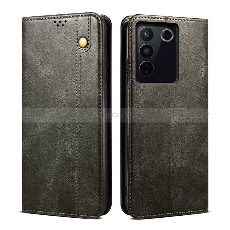 Coque Portefeuille Livre Cuir Etui Clapet B01S pour Vivo V27 Pro 5G Vert Plus