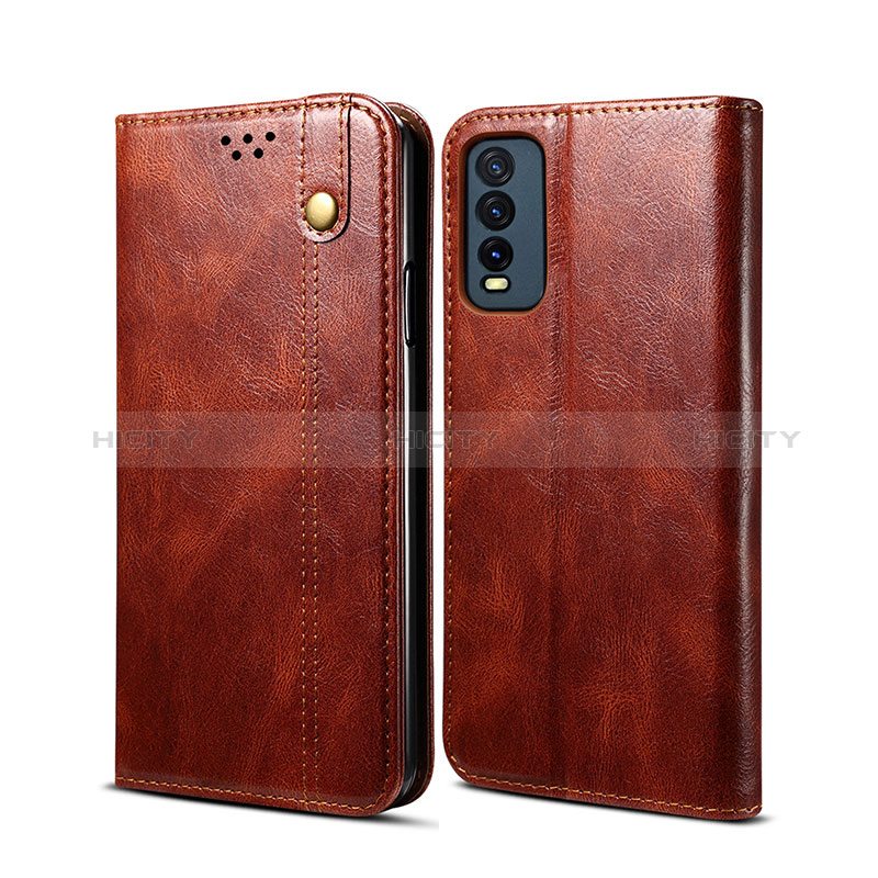 Coque Portefeuille Livre Cuir Etui Clapet B01S pour Vivo Y20s G Marron Plus