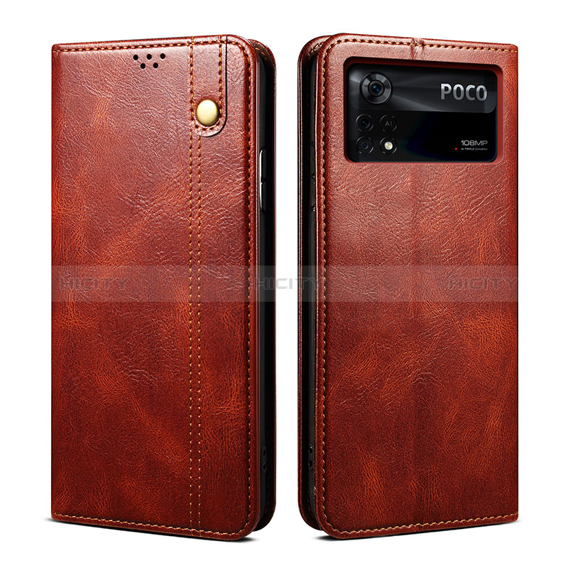 Coque Portefeuille Livre Cuir Etui Clapet B01S pour Xiaomi Poco X4 Pro 5G Marron Plus