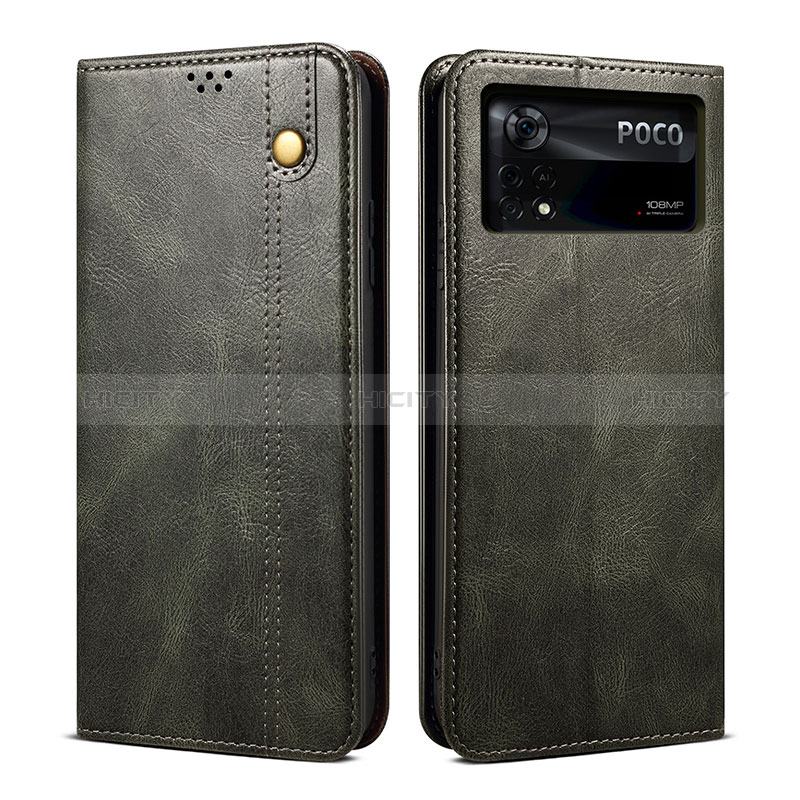 Coque Portefeuille Livre Cuir Etui Clapet B01S pour Xiaomi Poco X4 Pro 5G Vert Plus