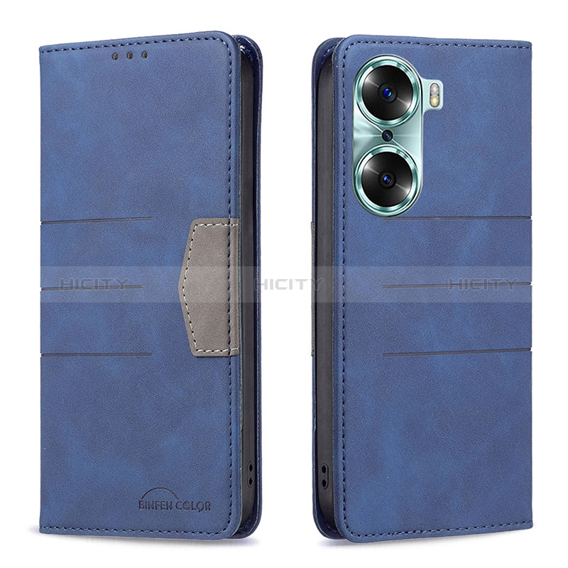 Coque Portefeuille Livre Cuir Etui Clapet B02F pour Huawei Honor 60 5G Bleu Plus