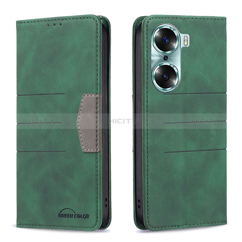 Coque Portefeuille Livre Cuir Etui Clapet B02F pour Huawei Honor 60 5G Vert Plus