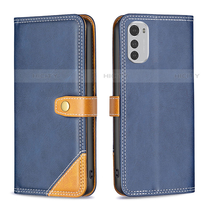 Coque Portefeuille Livre Cuir Etui Clapet B02F pour Motorola Moto E32s Bleu Plus