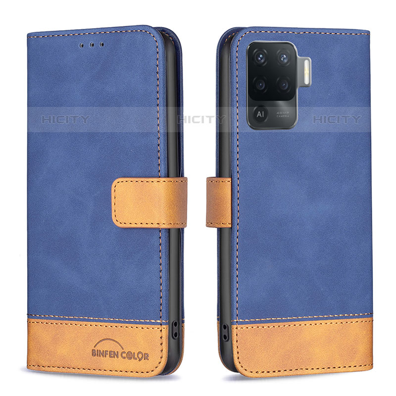 Coque Portefeuille Livre Cuir Etui Clapet B02F pour Oppo F19 Pro Bleu Plus