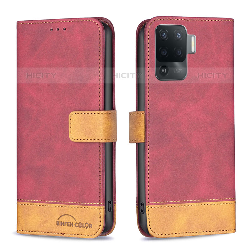 Coque Portefeuille Livre Cuir Etui Clapet B02F pour Oppo F19 Pro Rouge Plus