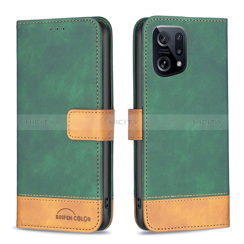 Coque Portefeuille Livre Cuir Etui Clapet B02F pour Oppo Find X5 5G Vert Plus