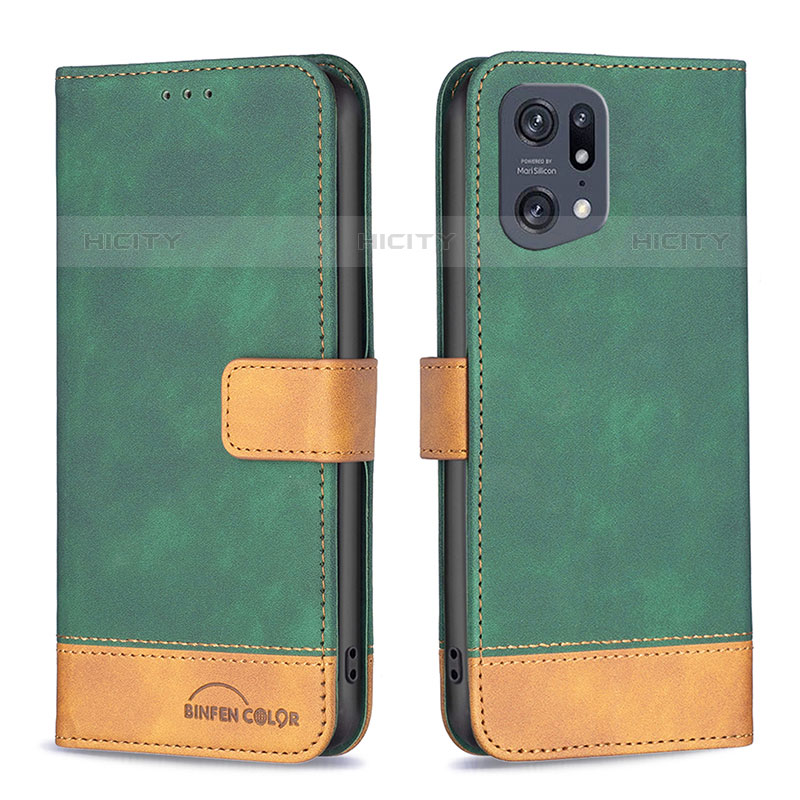 Coque Portefeuille Livre Cuir Etui Clapet B02F pour Oppo Find X5 Pro 5G Vert Plus