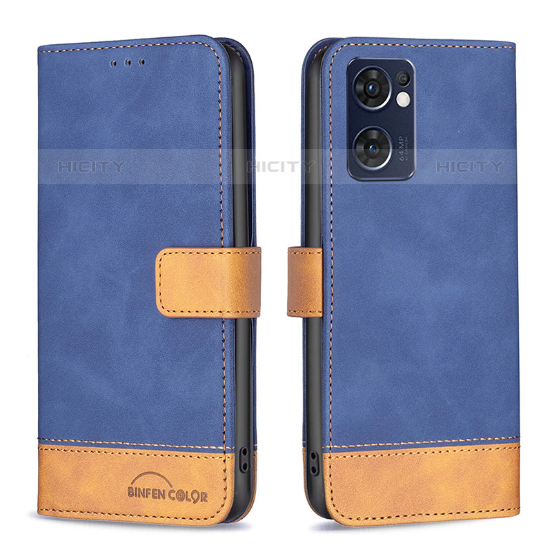 Coque Portefeuille Livre Cuir Etui Clapet B02F pour Oppo Reno7 5G Bleu Plus