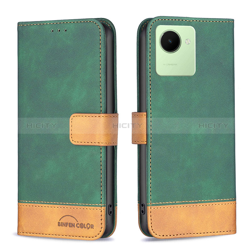 Coque Portefeuille Livre Cuir Etui Clapet B02F pour Realme C30s Vert Plus