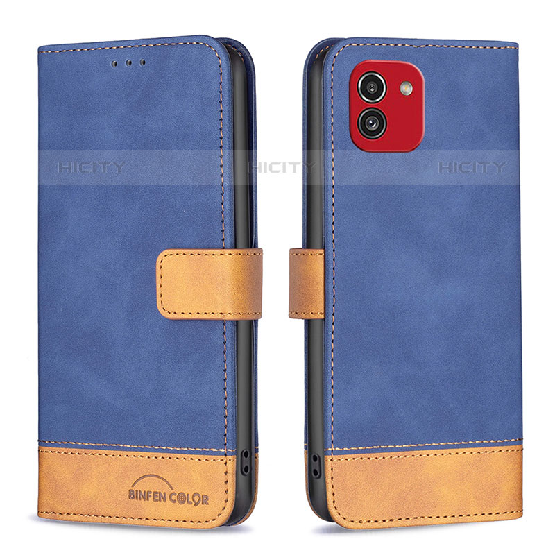 Coque Portefeuille Livre Cuir Etui Clapet B02F pour Samsung Galaxy A03 Bleu Plus