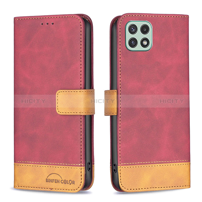 Coque Portefeuille Livre Cuir Etui Clapet B02F pour Samsung Galaxy A22s 5G Rouge Plus