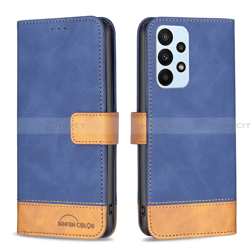 Coque Portefeuille Livre Cuir Etui Clapet B02F pour Samsung Galaxy A23 4G Bleu Plus