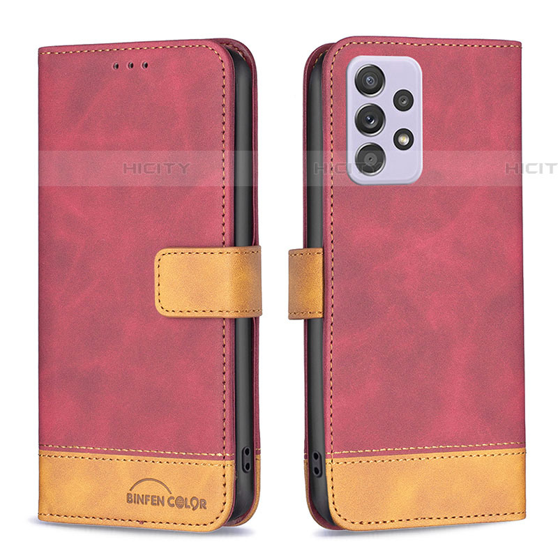 Coque Portefeuille Livre Cuir Etui Clapet B02F pour Samsung Galaxy A52 5G Rouge Plus