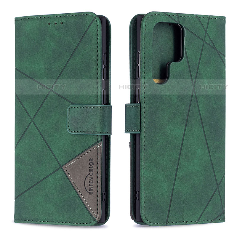 Coque Portefeuille Livre Cuir Etui Clapet B02F pour Samsung Galaxy S21 Ultra 5G Vert Plus