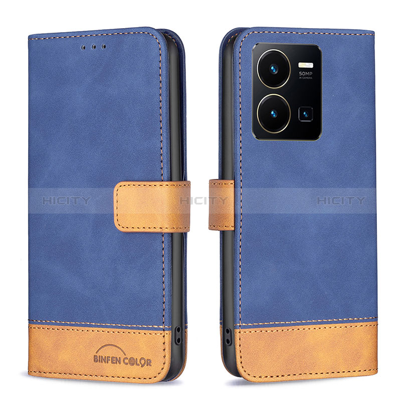 Coque Portefeuille Livre Cuir Etui Clapet B02F pour Vivo Y35 4G Bleu Plus