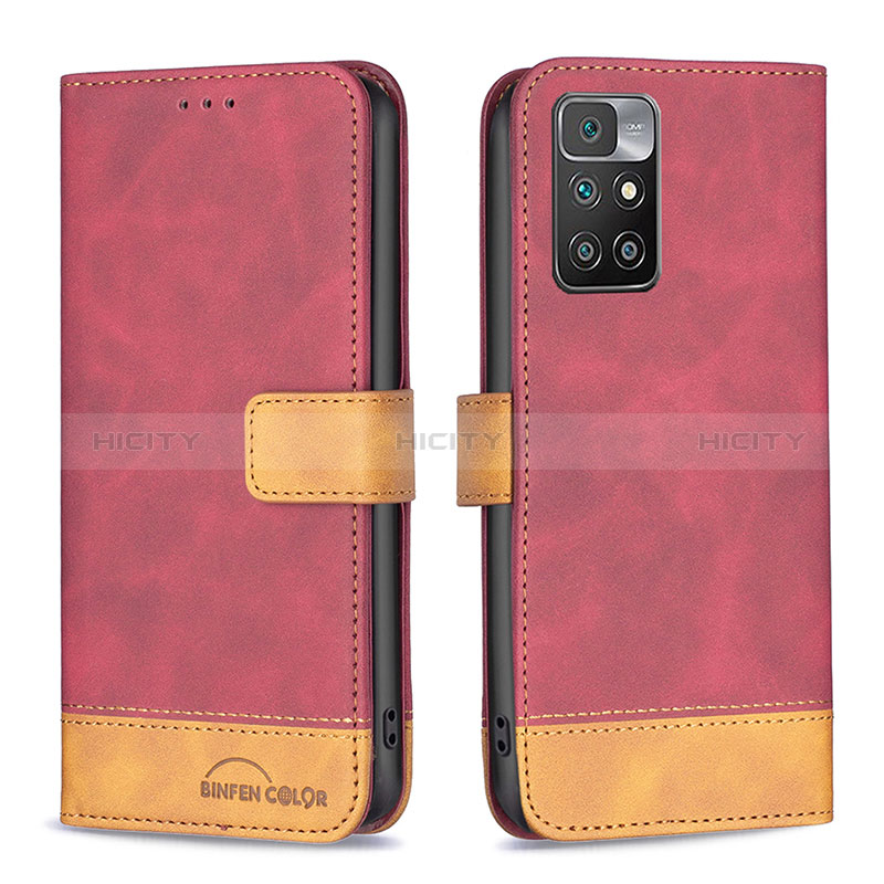 Coque Portefeuille Livre Cuir Etui Clapet B02F pour Xiaomi Redmi 10 4G Rouge Plus