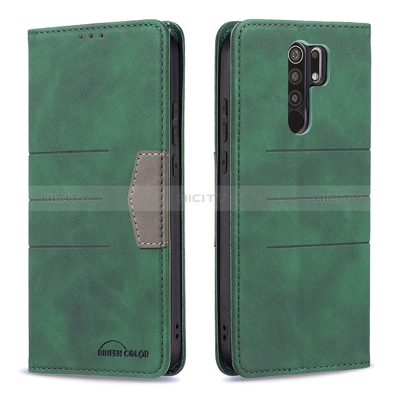 Coque Portefeuille Livre Cuir Etui Clapet B02F pour Xiaomi Redmi 9 Prime India Vert Plus