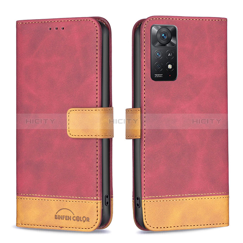 Coque Portefeuille Livre Cuir Etui Clapet B02F pour Xiaomi Redmi Note 11 Pro 4G Rouge Plus