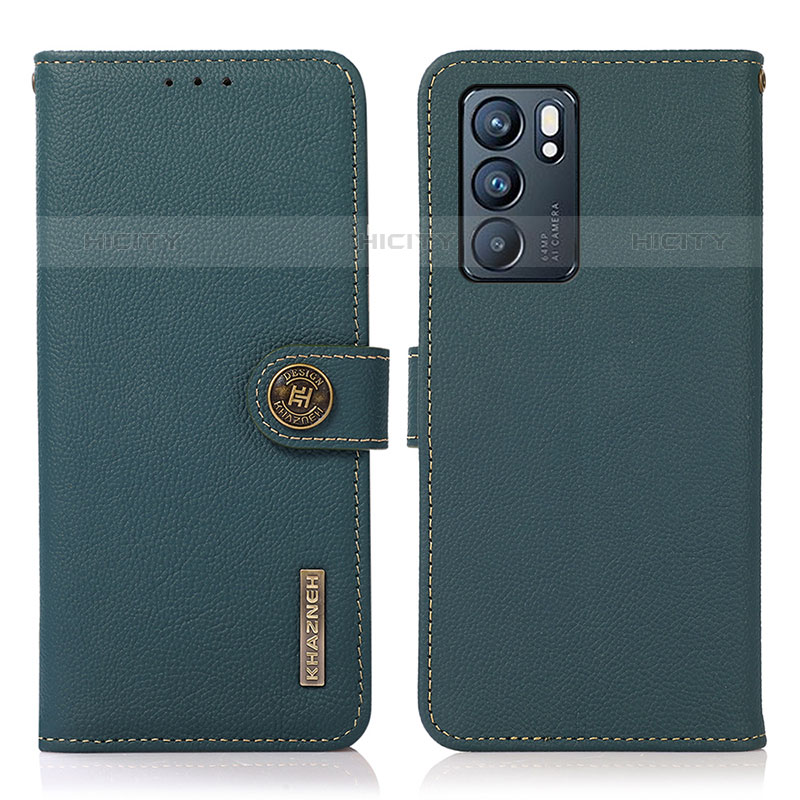 Coque Portefeuille Livre Cuir Etui Clapet B02H pour Oppo Reno6 5G Vert Plus