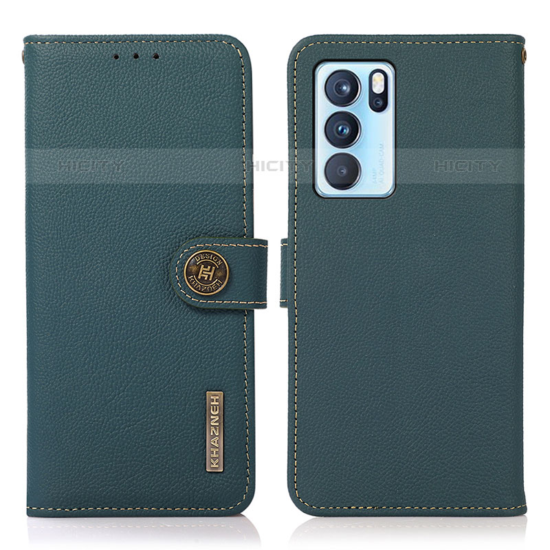 Coque Portefeuille Livre Cuir Etui Clapet B02H pour Oppo Reno6 Pro 5G India Vert Plus