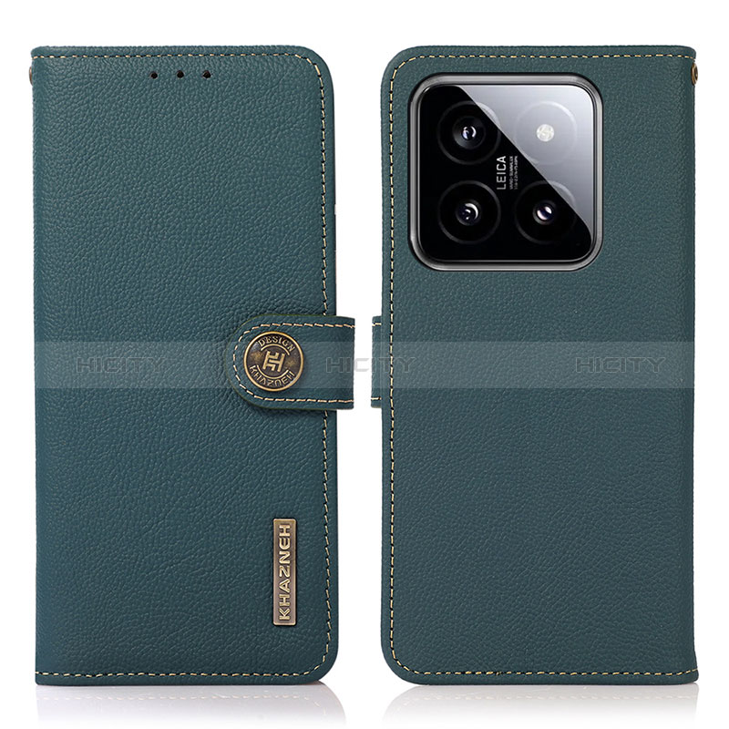 Coque Portefeuille Livre Cuir Etui Clapet B02H pour Xiaomi Mi 14 5G Vert Plus