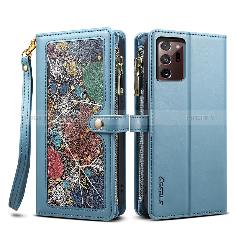 Coque Portefeuille Livre Cuir Etui Clapet B02S pour Samsung Galaxy Note 20 Ultra 5G Bleu Plus