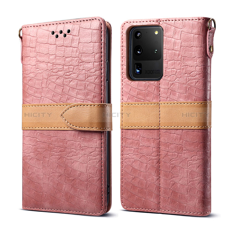 Coque Portefeuille Livre Cuir Etui Clapet B02S pour Samsung Galaxy S20 Ultra 5G Or Rose Plus