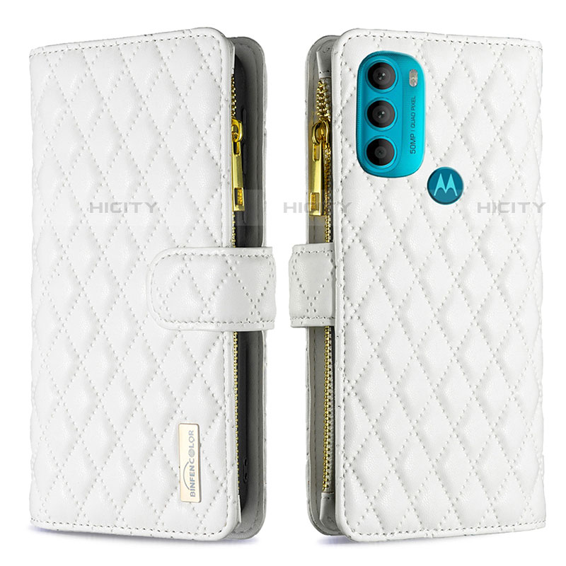 Coque Portefeuille Livre Cuir Etui Clapet B03F pour Motorola Moto G71 5G Blanc Plus